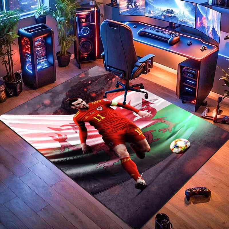 European Football Stars Collage With Champion Trophy Area Rug Non Slip Floor Carpet Soccer Fan Home Decor Mat