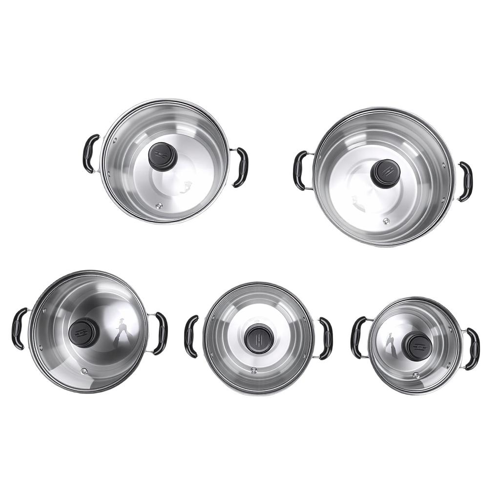 5PCS Cookware Set with Glass Lids Stainless Steel Milk Pot Kitchen Cooking Set for Induction Cooktop