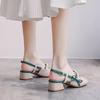 Fairy Wind Bag Head Sandals Female 2025 Summer Color Matching Pearl Mary Jane Thick Heel Square Head Medium Heel High Heel Sandals