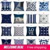 Dark Blue Geometric Pattern Auto Supplies Office Living Room Sofa Cushion Pillowcase Home Decor