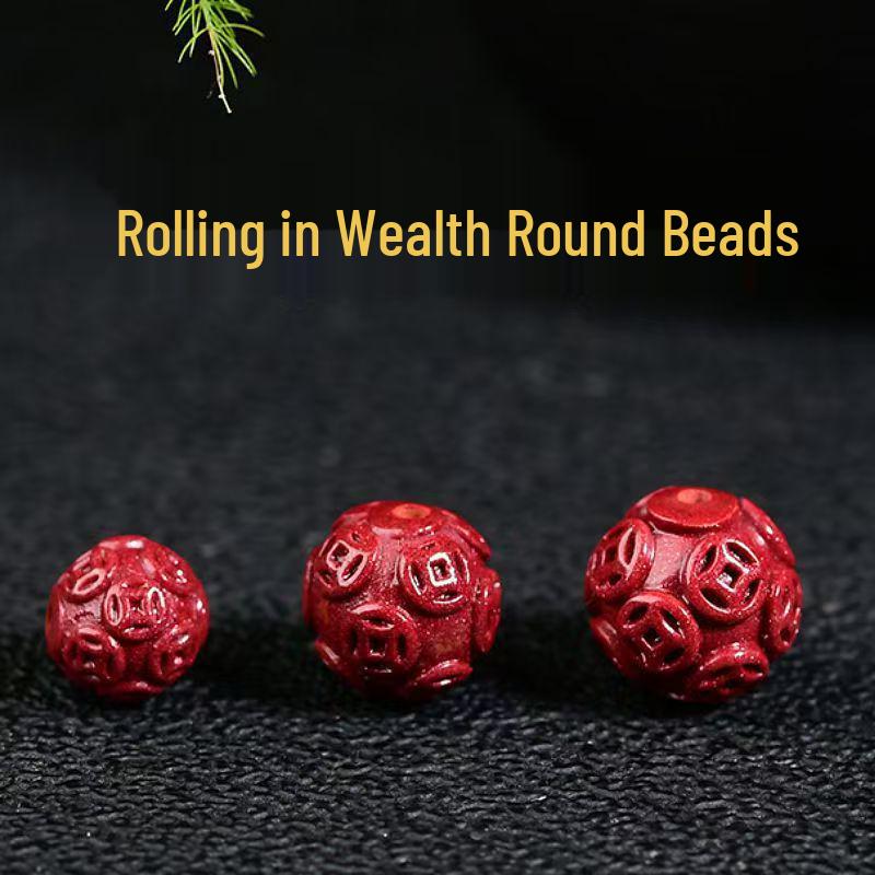 Purple Gold Sand Cinnabar Fu Character Beads - Round Loose Beads for DIY Bracelets and Accessories 8mm