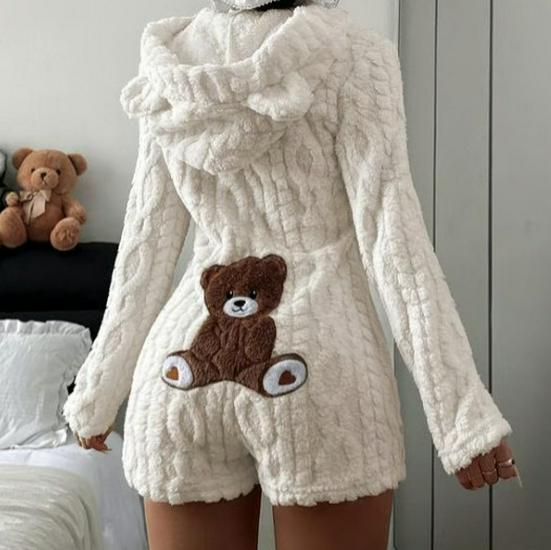 Tuta Peluche con Cappuccio a Manica Lunga da Donna 2026 - Colore Unito Casual per Autunno e Inverno