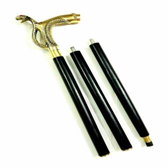 Canne de marche en laiton avec poignée en bois, style victorien antique, design vintage