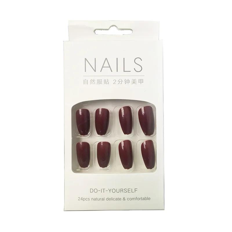 24Pc in Full Size Wearing Nails Solid Color Short Finished Nail Stickers Comfortable Convenient To Wear Detachable Hand Products