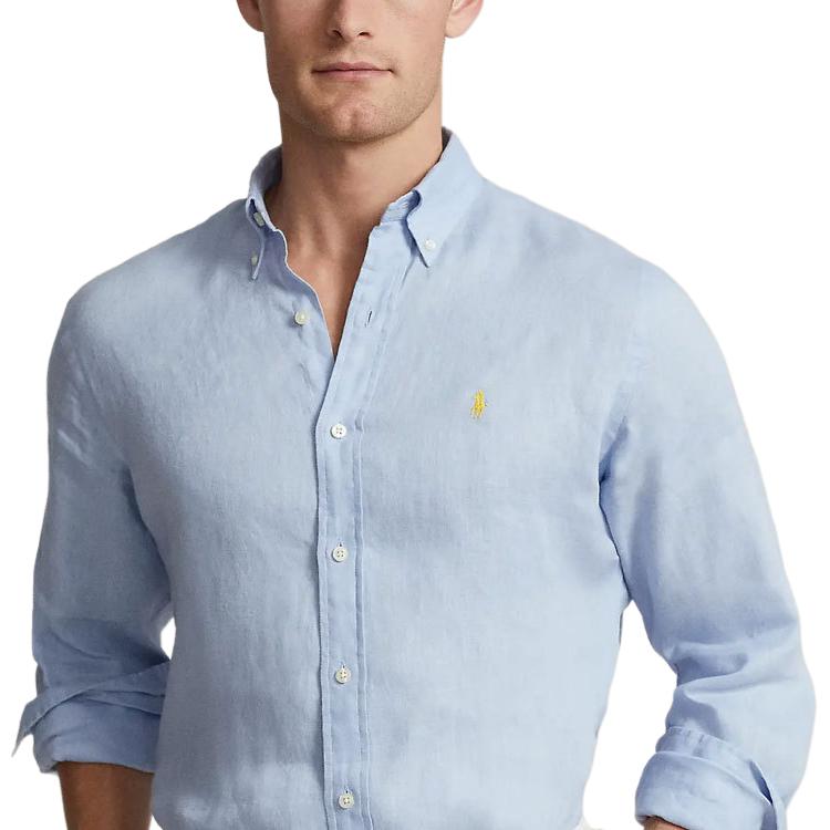Polo Ralph Lauren FW23 Solid Color Small Pony Embroidered Single-Breasted Casual Long Sleeve Shirt Men Shirts Blue 710791449-040