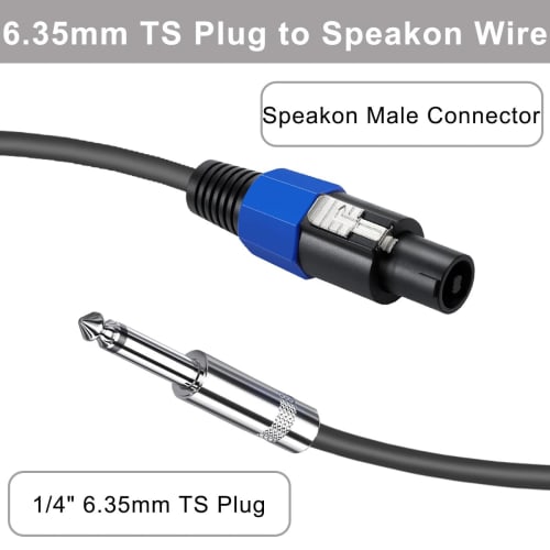 Xiatiaosann Kabel głośnikowy Speakon na wtyk TS 6,35 mm, Kabel głośnikowy mono Speakon męski z zamkami obrotowymi do głośników DJ/PA, Wzmacniacz audio C