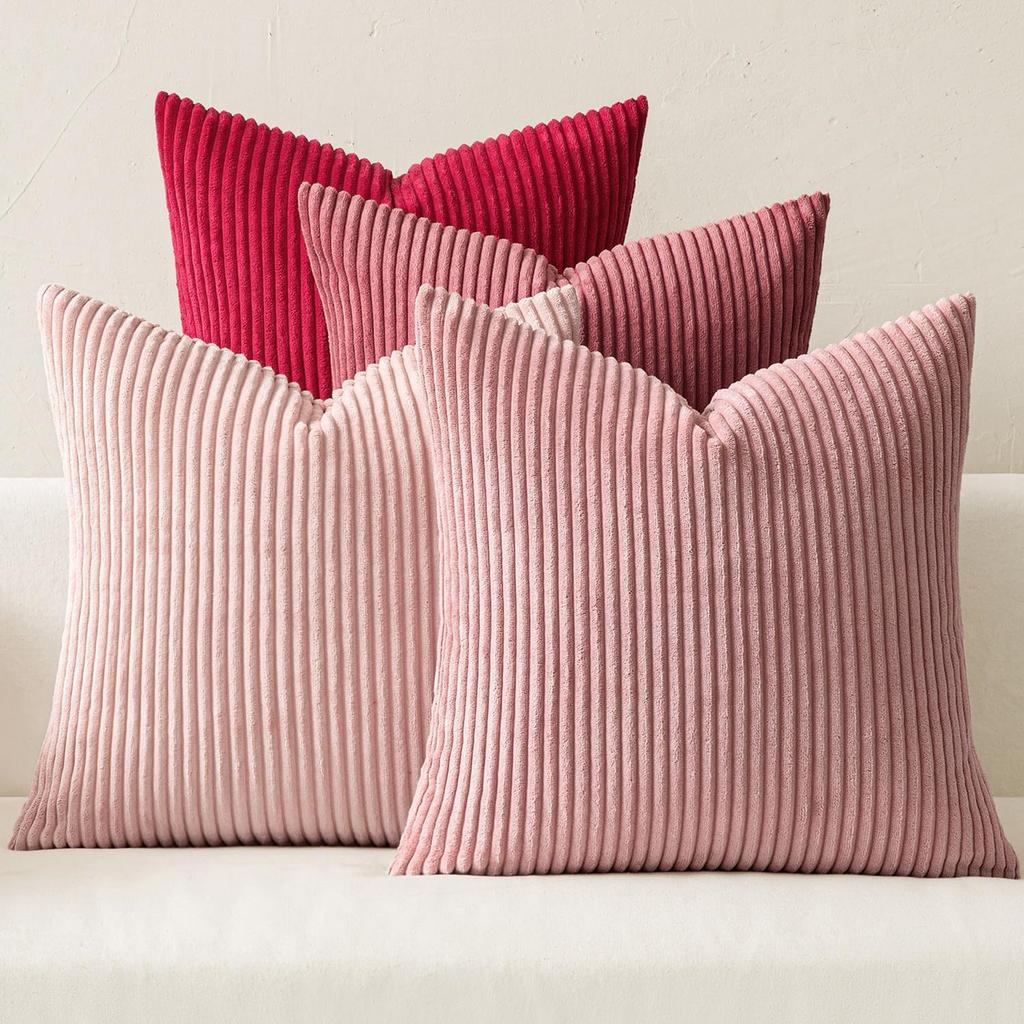 4-Piece Boho Farmhouse Throw Pillow Covers, Modern Nordic Cushion Covers, Soft Corduroy (Pillowcases Without Inserts)