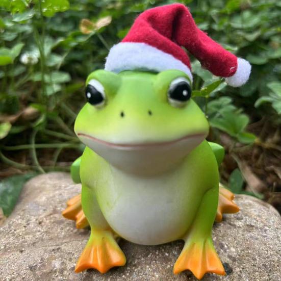 Christmas Santa Hat Frog Statue Indoor Outdoor Garden Frog Resin Figurine Sculpture Planter Pot Desktop Decoration Ornament