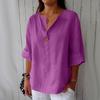 Women's Fashion Casual V-Neck Buttoned Seven-Point Sleeve Cotton Linen Top