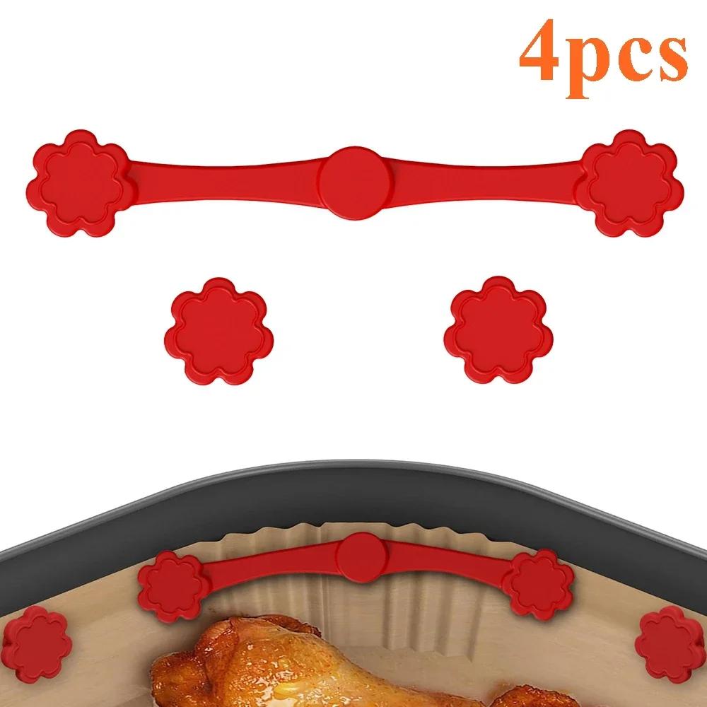 4PCS Air Fryer Magnets Set for Parchment Paper Air Fryer Liner Magnet Silicone Buckle High-temp Resistant Air Fryer Accessories