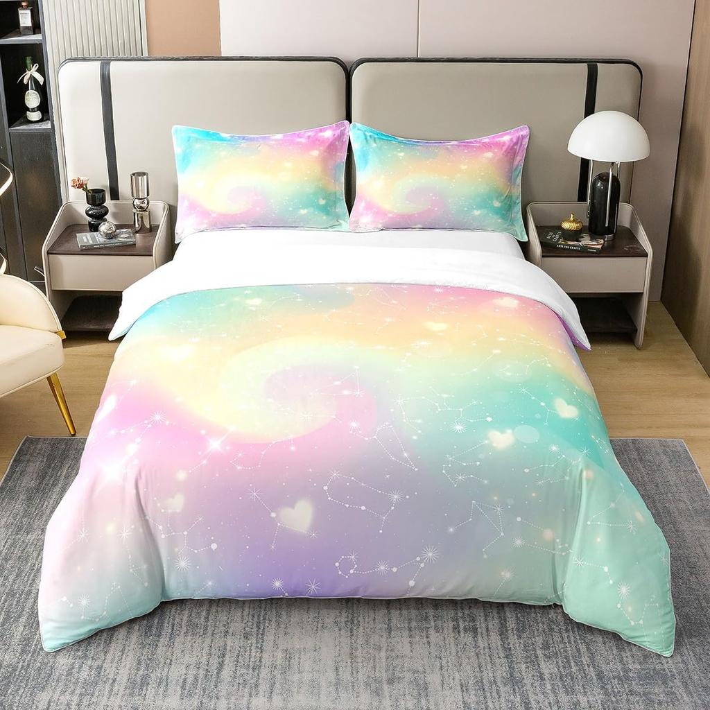 Rainbow Duvet Cover Single Galaxy Bedding Set For Boys Girls Decor Outer Space Comforter Cover Colorful Sun Moon Comforter Cover