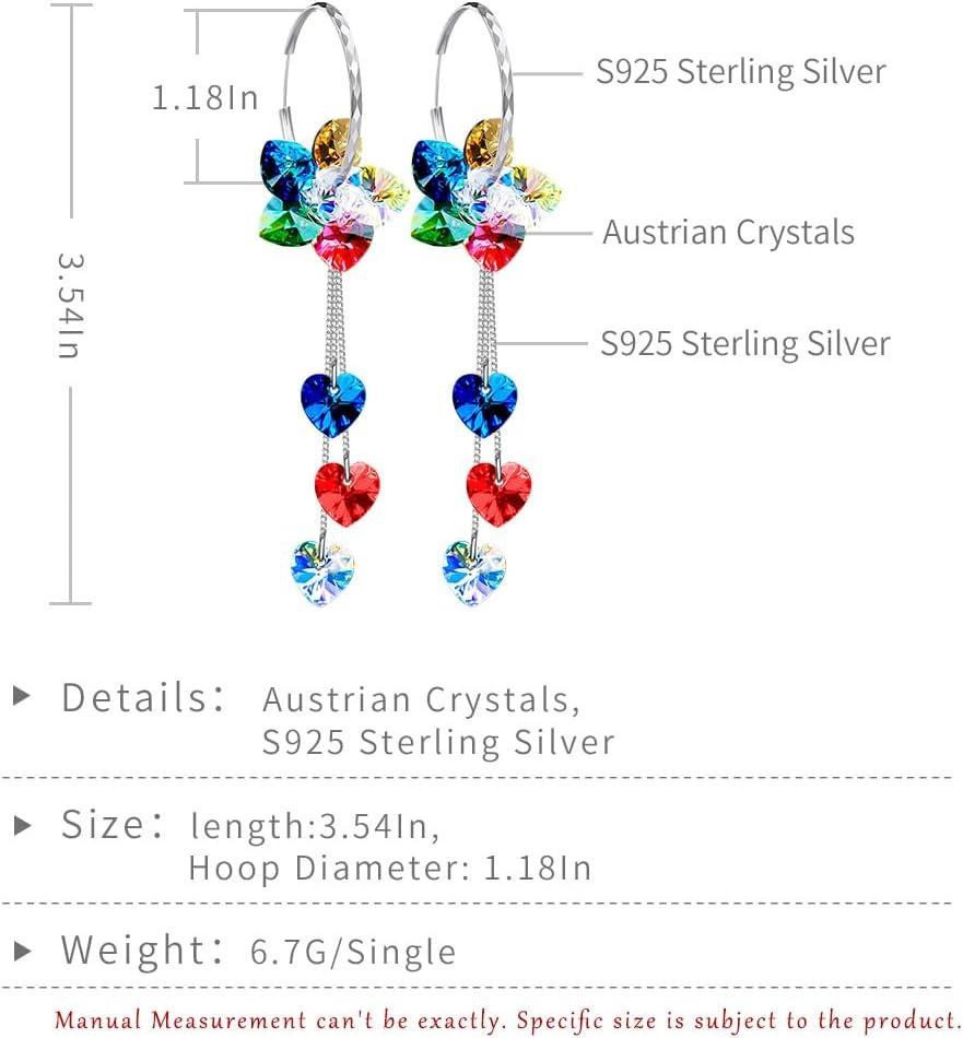 925 Sterling Silber handgefertigte Creolen, AuraSelene, schillernder Blumenstil mit bunten Kristallen, lange Quasten, Boho-Baumwoll-Ohrhänger