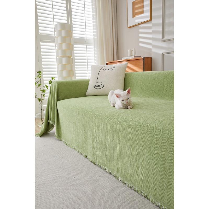 Fischgrätenmuster Einfarbig Chenille Sofa Handtuchbezug Handtuch Hochwertig Modern Schlicht Verdickt Rutschfest Sofa Überwurf Stoffbezug Bezug