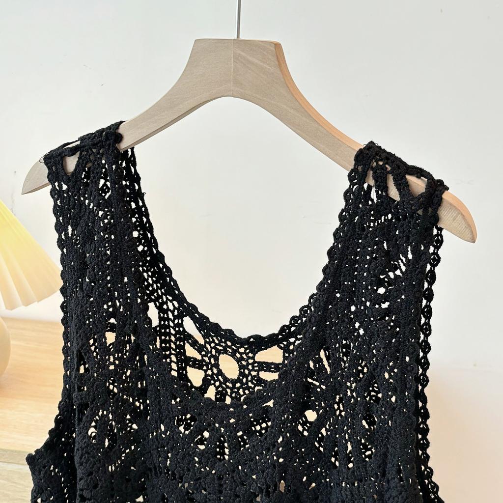 Dimanaf 2025 New Skirt Suit Women Lace Knitting Hollow Out Sexy O-Neck Hollow Summer Style Tops Tees Loose Basic