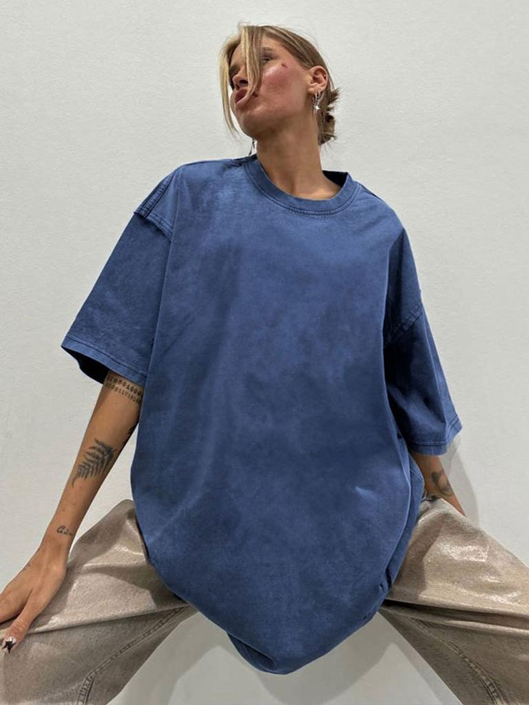 Bornladies 100% Cotton Retro T-shirt Men Women Vintage Short-sleeve Wax printing T Shirts Solid Color Hip Hop Loose Tees