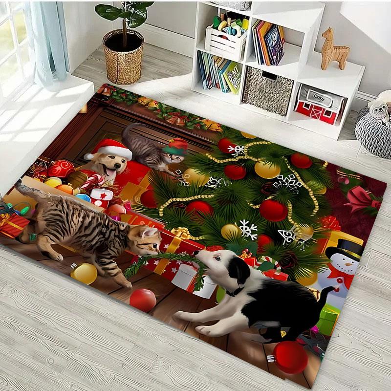 3D Christmas Cartoon Carpet, Living Room Bedroom Home Decor Carpet Garden Lawn Carpet Kitchen Kids Bedroom Mat Christmas Present