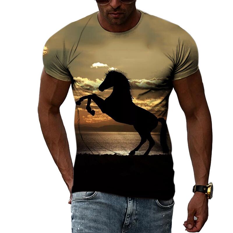 Summer Fashion Graphic Animal Horse T Shirts For Men Casual 3D Print Tee Hip Hop Harajuku Personality Round Neck Short Sleeve