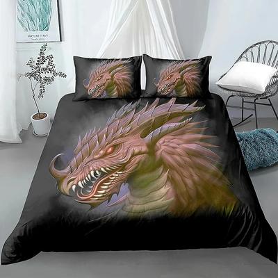 Bettbezug-Set mit Drachenkopf, 3D-Druck, graue Farbe, Bettbezug, King-Queen-Size, für Kinder, Jungen, Mädchen, Teenager, Polyester-Bettwäsche-Set