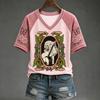 Women's V-Neck Short Sleeve Raglan Printed Top Casual Blouse
