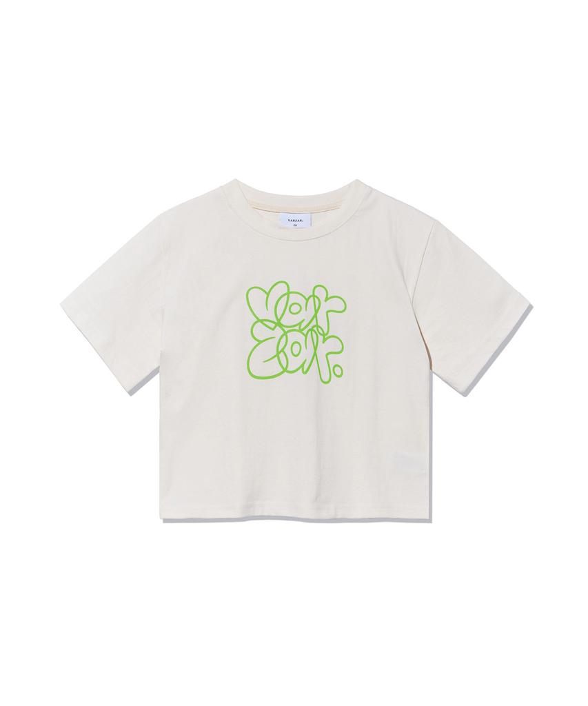 Bajal Graffiti Crop Short Sleeve T-Shirt Cream