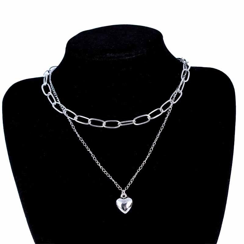 

Многослойное ожерелье-цепочка в стиле хип-хоп, темперамент, любовь, простой ретро, ​​холодный ветер, кулон, мода серебряный