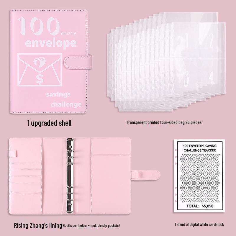 A5 Leather Macaron Notebook Binder with PU Cover and Cash Budget Organizer.