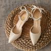 Fashion Slimming Shoes Casual Heels Shallow Mouth Sandals Ladies Pointed Pumps Hollow 2024 All-Match Comfortable Beige African Bow Toe