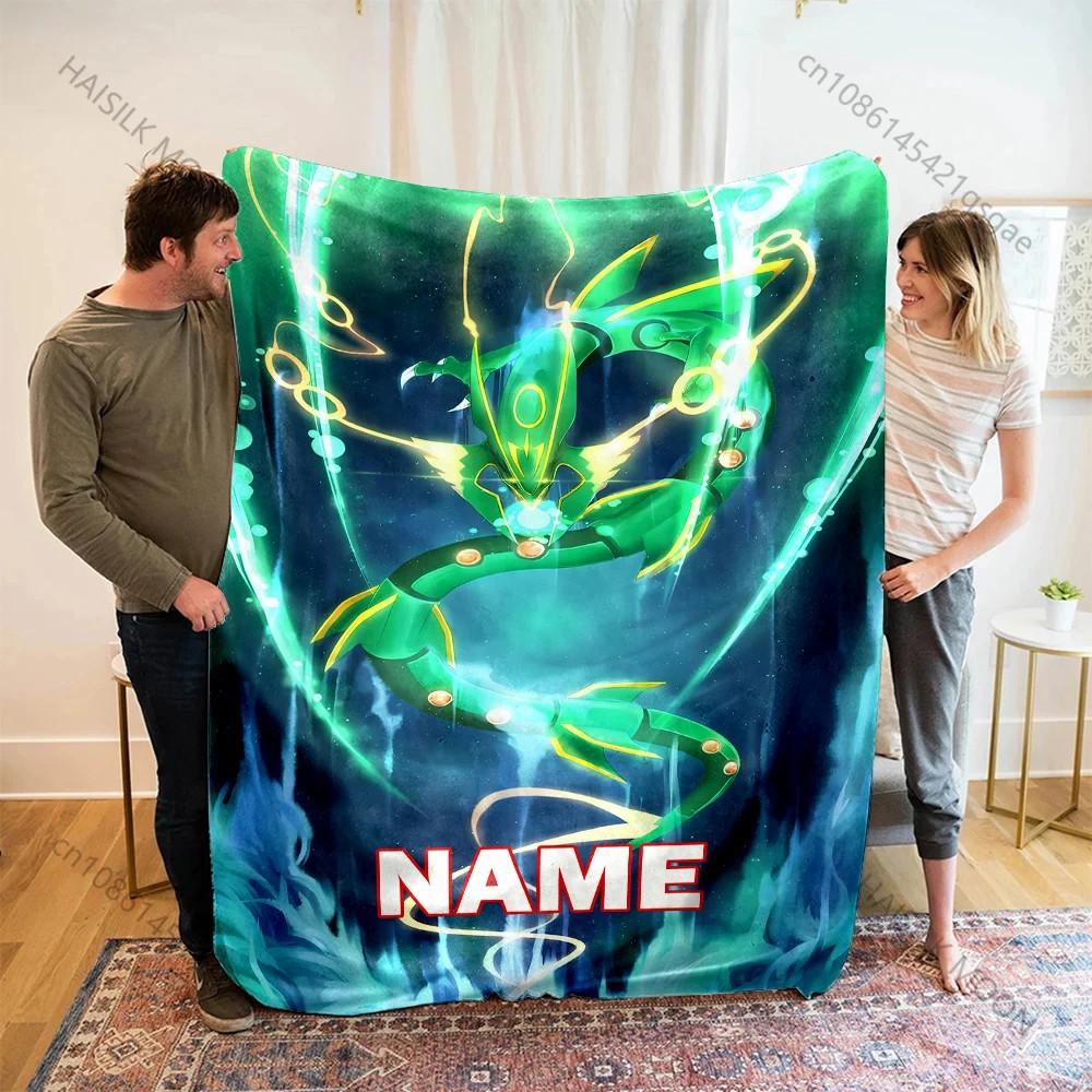 Pokemon Rayquaza Printed Blanket with Name or Text- Ultra Soft & Cozy Gift Present,Warm Lightweight Throw for Bed,Couch & Travel