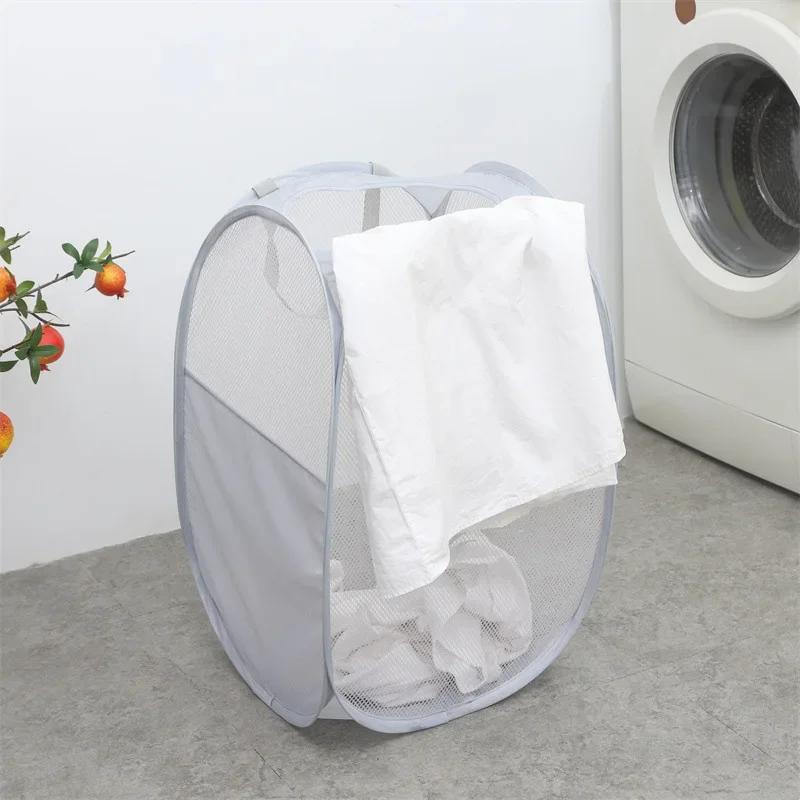 Folding Laundry Basket with Handle Clothes Toy Storage Basket Hollow Mesh Breathable Household Laundry Hamper Sundries Organizer