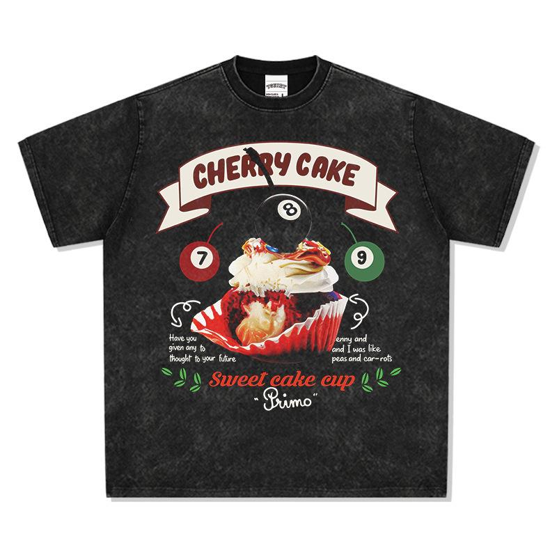 Te Round Neck Long-Sleeved Heavy Black Short-Sleeved Trendy Brand Pure Cotton Printed Loose T-Shirt E Retro Original Design S