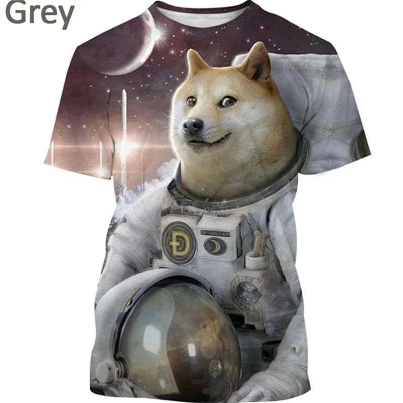 Astronaut Doge Dogecoin Graphic Printed T-Shirt Men Clothing Fashion Meme Cheems Casual 3D Printing Tee Tops