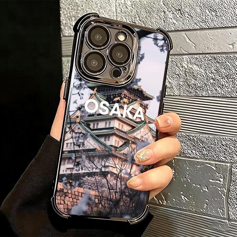 Osaka Tokyo Japan Scenery Plating Phone Case For Iphone 16 17 Pro Max Air 16E 14 15 Plus 12 13 Mini Anti-Fall Airabag Cover
