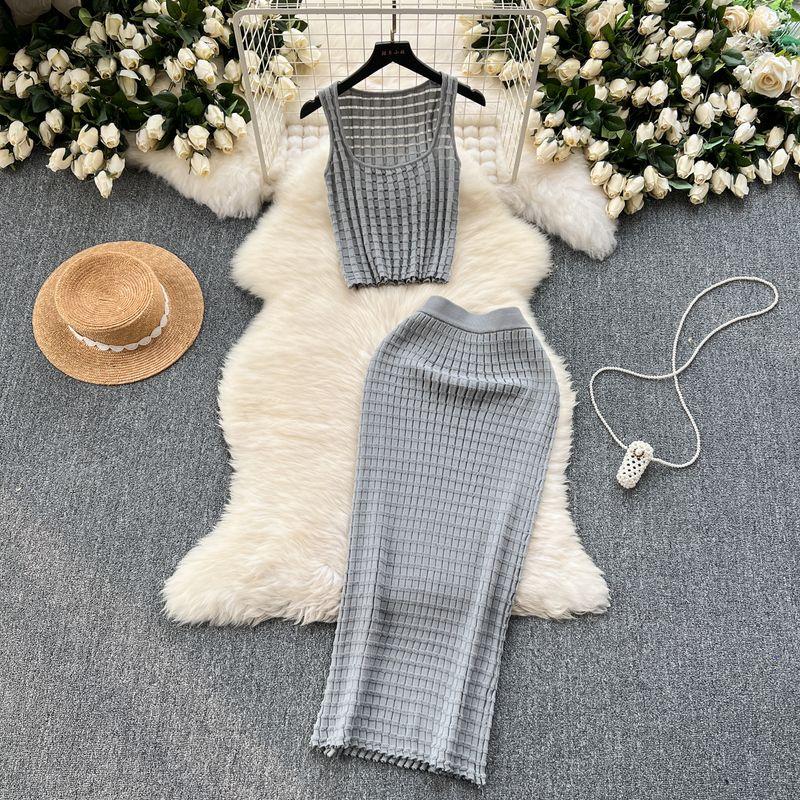 

Hong Kong Style Retro Short All-Match High Waist Knit Vest Grey All yards