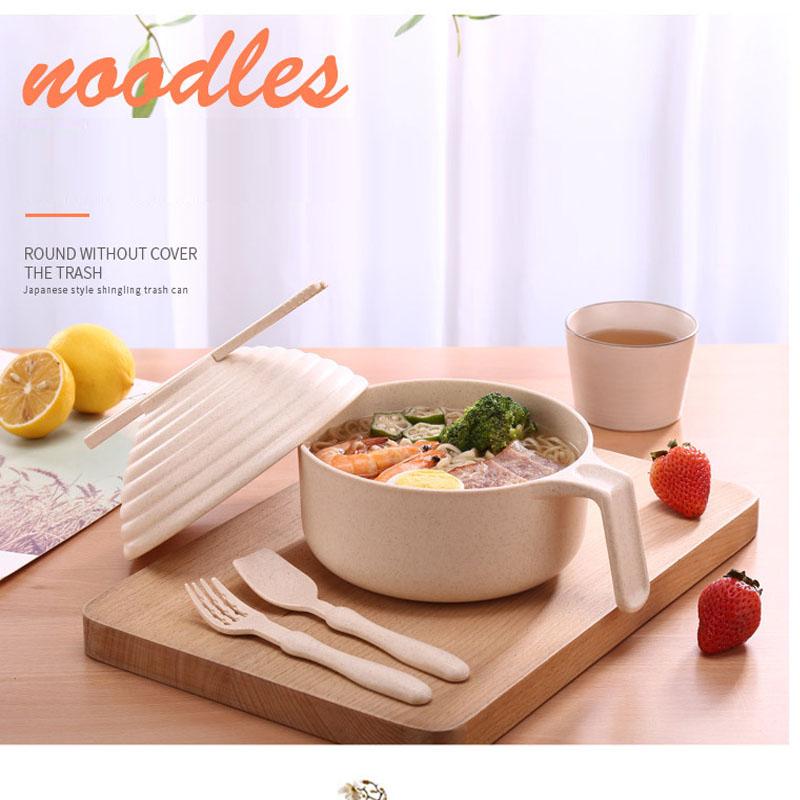 Buy Wheat Straw Instant Noodle Bowl with Cover Cutlery Japanese Style
