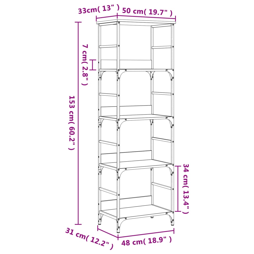 Bookshelf Gray Sonoma 50x33x153 cm Engineered Wood