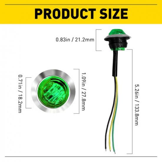 10X 3/4" Strobe+Steady Marker Lights Dual Function Green LED 12V 24V Warning