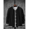 Mens Winter Casual Knit Baseball Jacket With Jacquard Single-Breasted Stand Collar Slim Fit