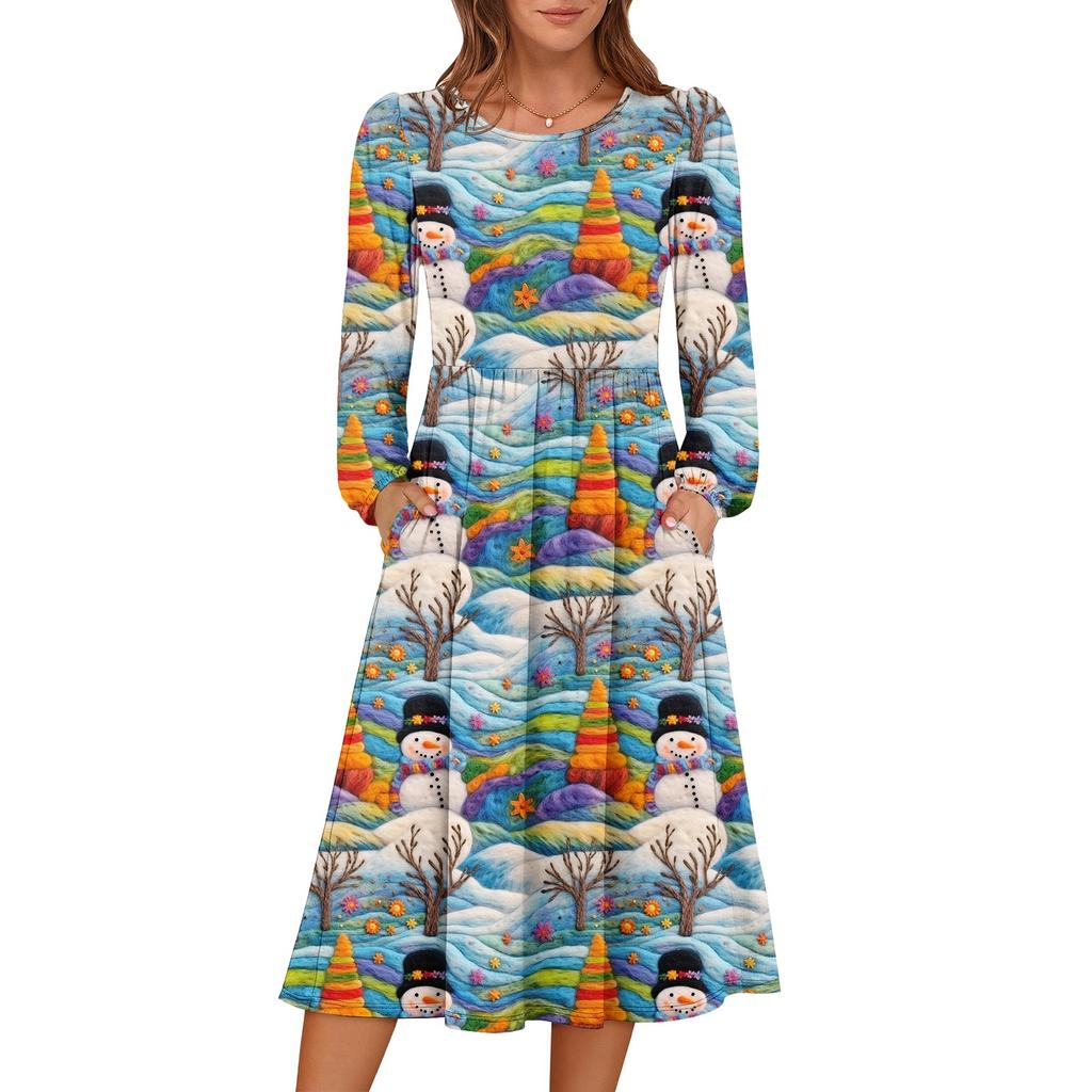 Women's Christmas Printed Fashionable Loose Round-neck Dress