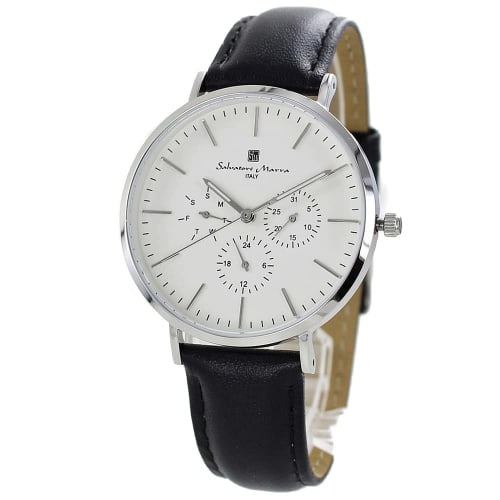 

Salvatore Marra Leather Watch for Men and Women, Analog, Date, Calendar, Selectable Series, SM22102 (White/Black)