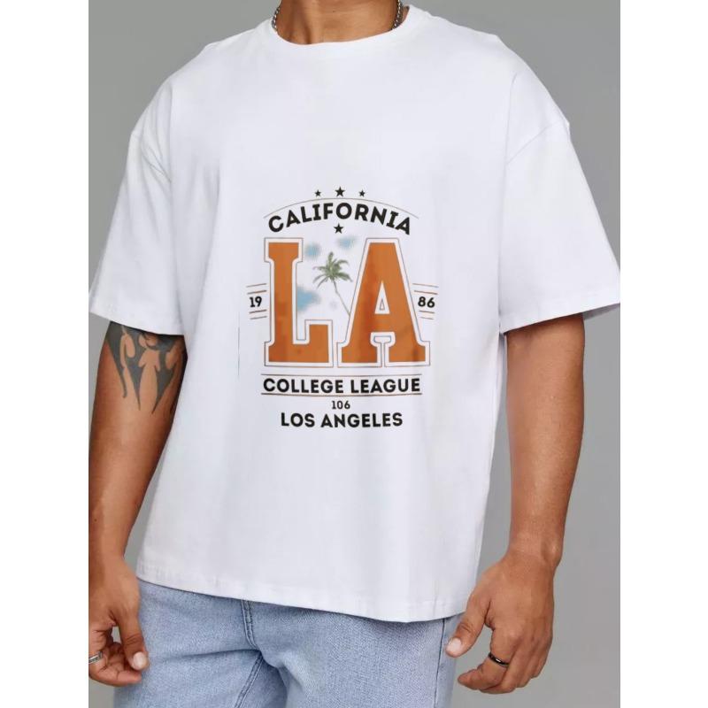 Weißes T-Shirt mit California La College League Los Angeles Print für Freizeitkleidung