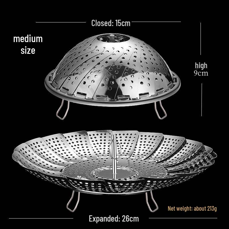 Klappbarer Dämpfeinsatz aus Edelstahl 304 - Platzsparend, Multifunktional, Teleskop-Dampfgarer und Abtropfkorb.