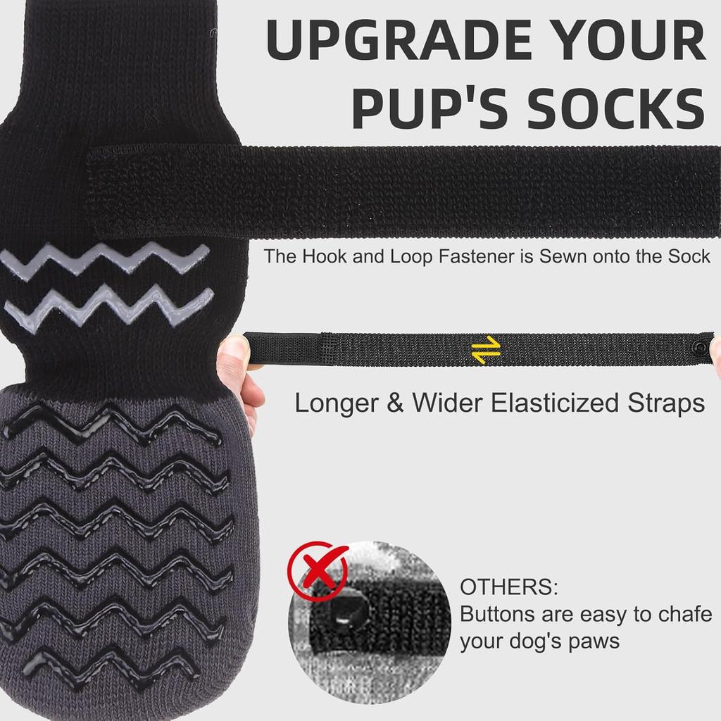 Anti Slip Dog Socks to Prevent Licking Paws, Dog Shoes for Cold/Hot Pavement, Winter Pet Booties for Small Medium Large Senior Dogs, Boots & Paw