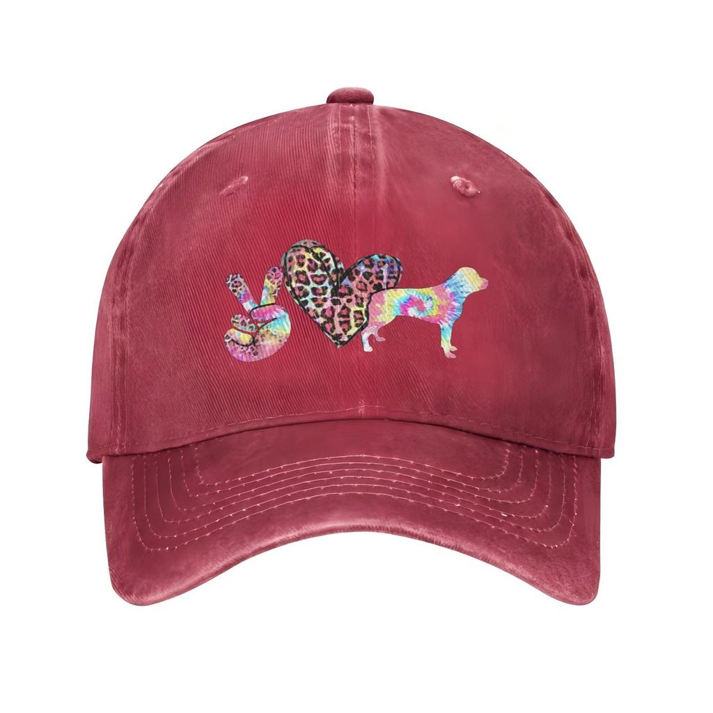Peace Love Dog Silhouette Tie Dye Leopard Print Baseball Cap Unisex Casual Adjustable Cotton Hat