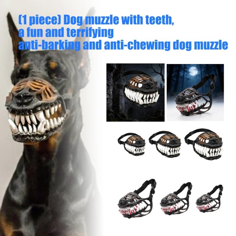 Dog Costume Muzzle with 3D Devil Face and Faux Teeth, Adjustable Head Strap for Halloween Parties and Pet Photoshoots