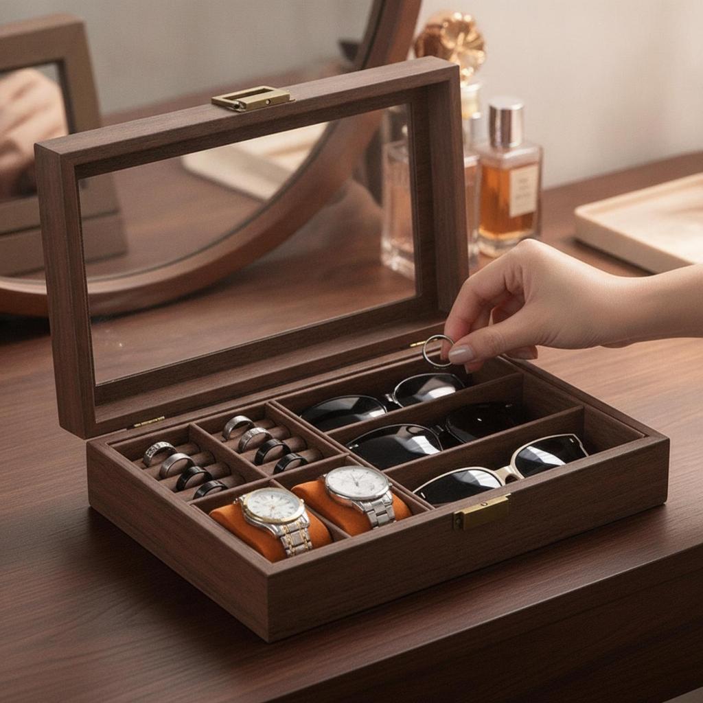 Jewelry Organizer Box with Transparent Lid Dust-Resistant for Dresser, Bedroom