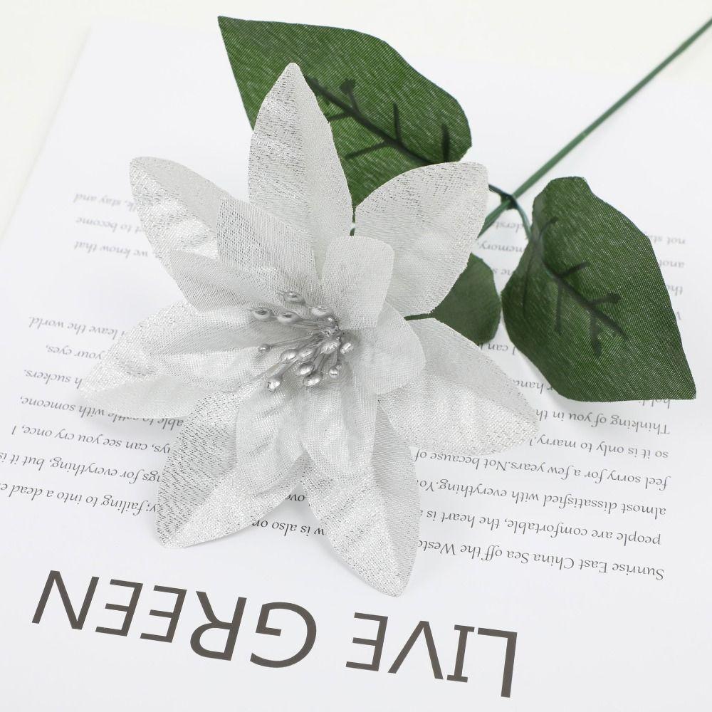 Red Color Christmas Flowers Bouquet Green Leaves Fake Flowers Decoration Christmas Tree Ornaments