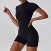 European Best-Selling Short Sleeve Yoga Bodysuit with Zipper for Dance, Running, and Sports