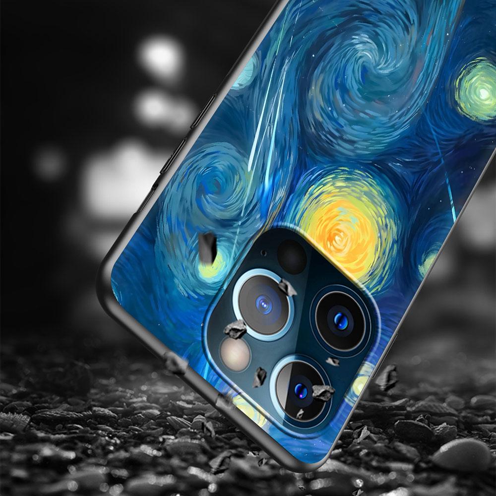 Starry Night Van Gogh Art Case for Apple iPhone 14 11 7 SE 2020 8 X XS 13 12 Mini XR 15 Pro Max Silicone Black Soft Phone Cover