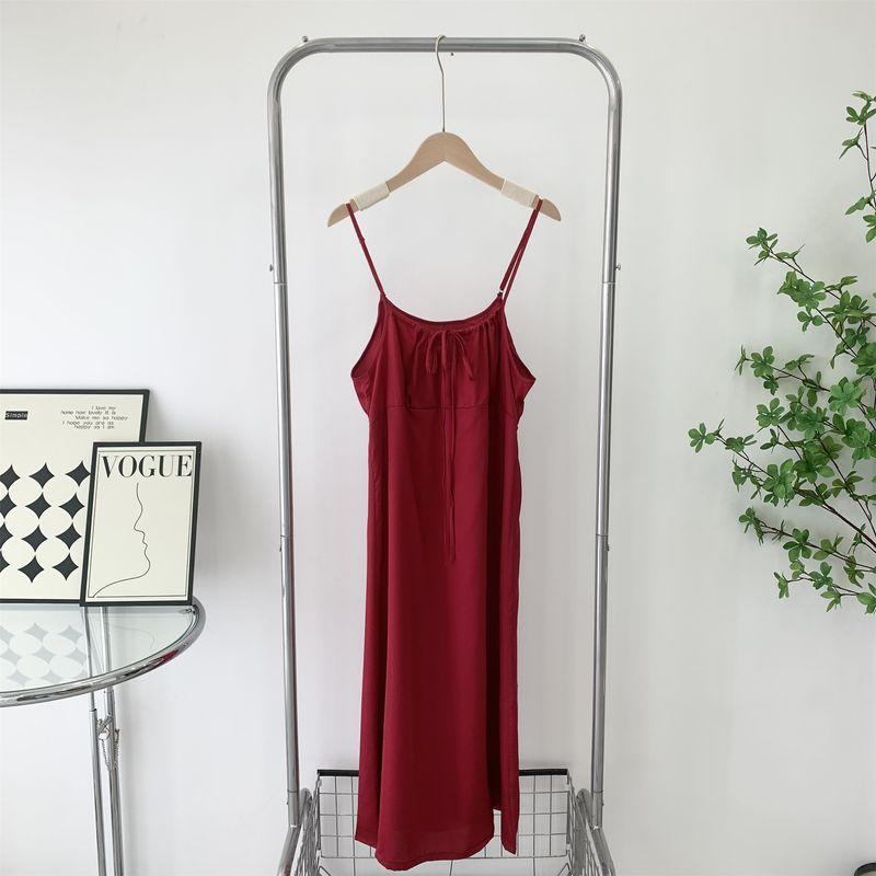 

Silk Slip Nightdress Long Double-Sided Wear Summer New Comfort Lady Sexy Pajamas Pure Desire Style Thin Pajamas Jujube