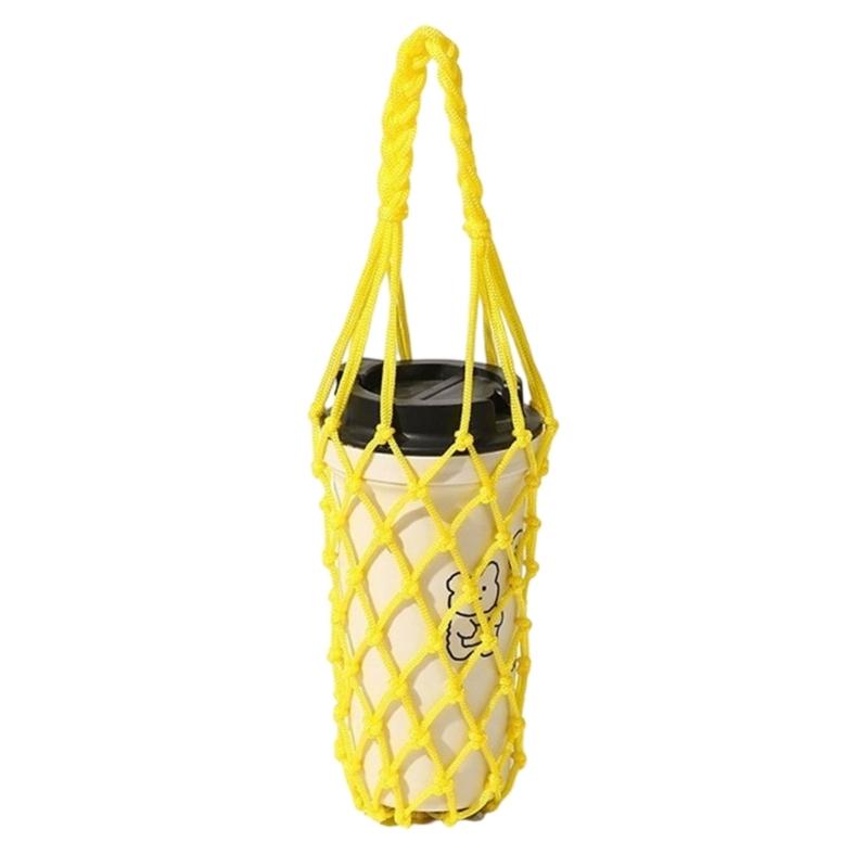 Portable Cup Wrap with Cord Pattern and Carry Handle, Light Outer Coverage for Takeaway Coffee and Desk Beverage Use
